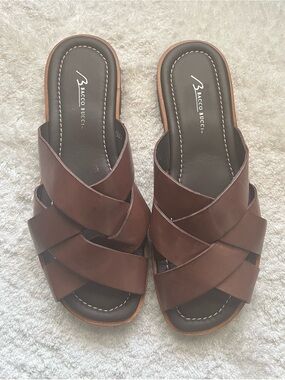 Bacco Bucci Brown Leather Crisscross Slide Mules